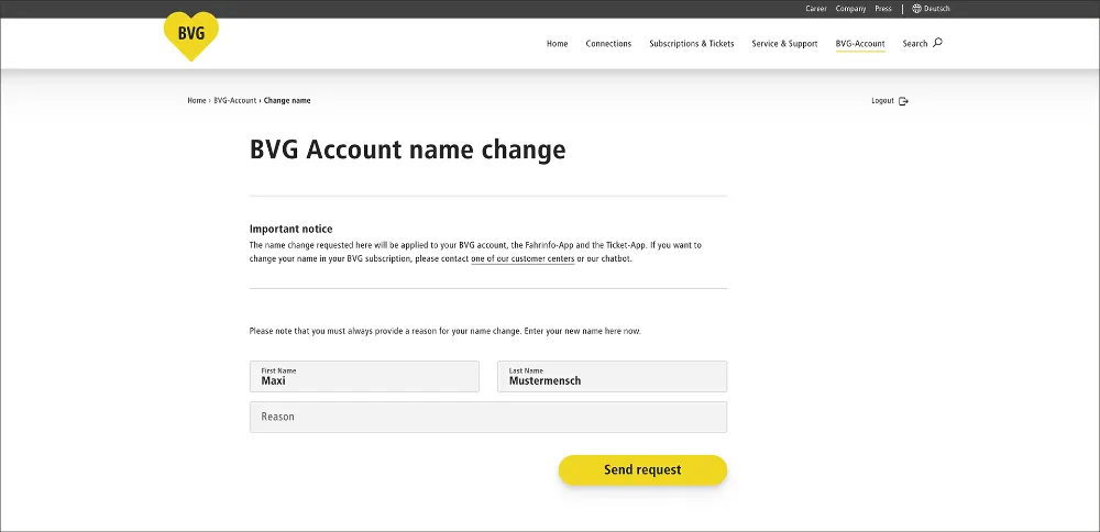You can see the overview where you can change your name in your account.